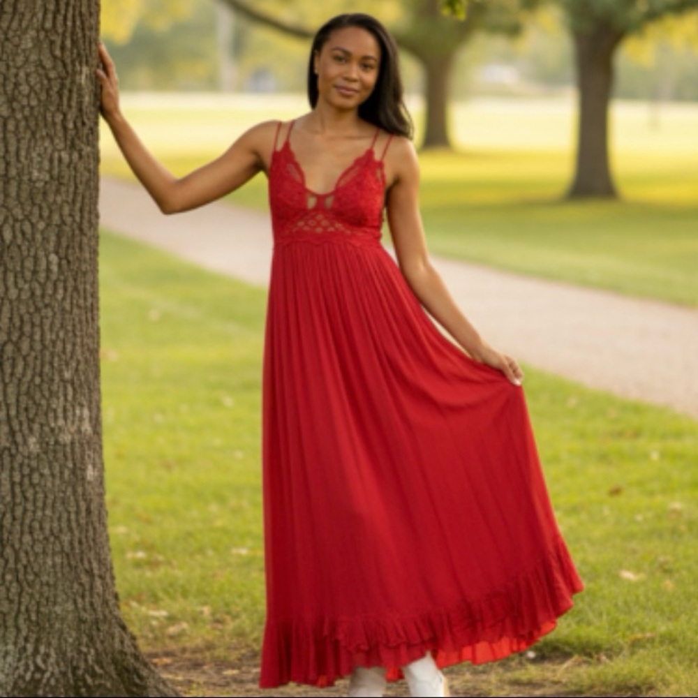Free People Adella Maxi Lace Up Slip Dress Size Small